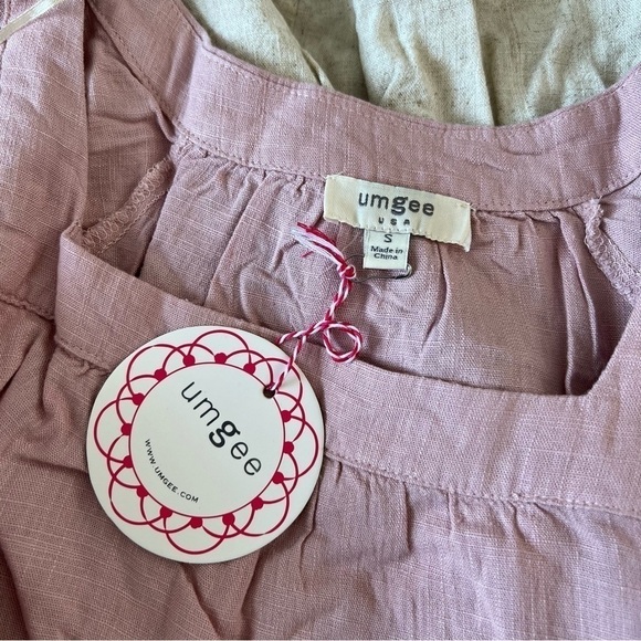 🆕 Umgee Linen Blend Colorblock Square Neckline Short Sleeve Dress Frayed Hem - Picture 4 of 6